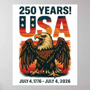 Poster EUA 250 Anos - Águia Bald Patriótica 4 de julho de