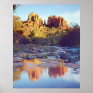 Pôster EUA, Arizona, Sedona. Cathedral Rock refletindo