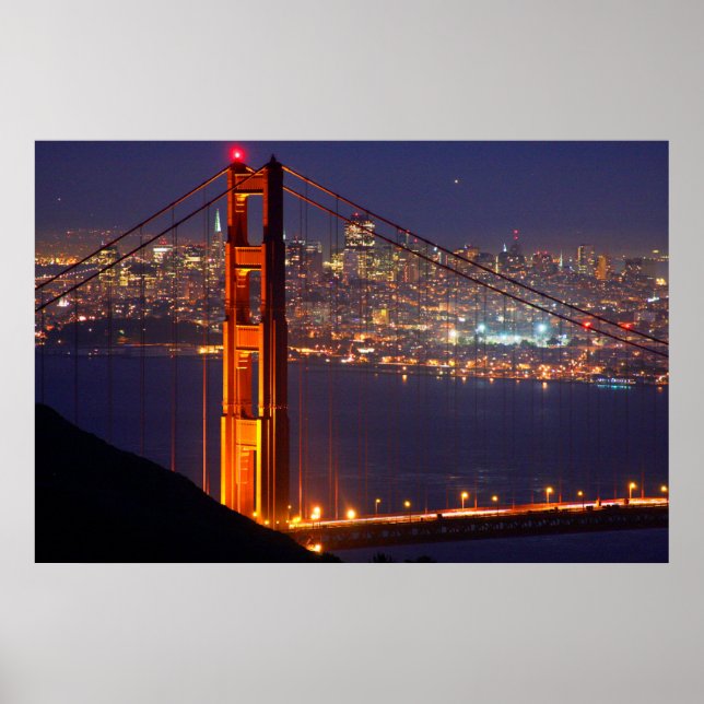 Pôster EUA, Califórnia. Ponte Golden Gate à Noite (Frente)