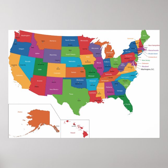 Poster - EUA com capitais (Frente)