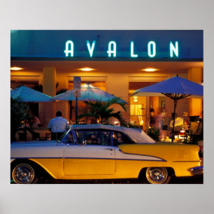 Pôster EUA, FL, Miami, South Beach à noite.