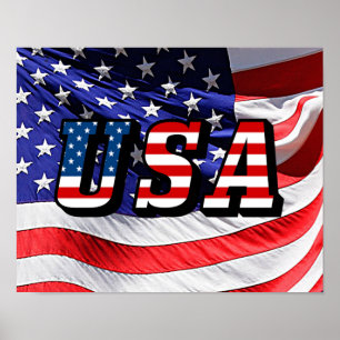 Poster EUA Flag America Red White Blue Small