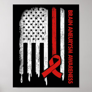 Poster EUA Flag Burgundy Ribbon Brain Aneurysm Sensibiliz