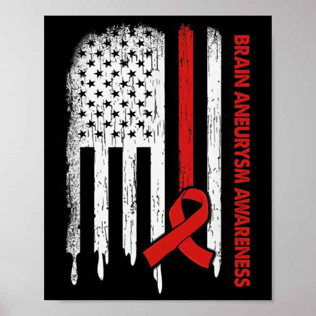 Poster EUA Flag Burgundy Ribbon Brain Aneurysm Sensibiliz (Frente)