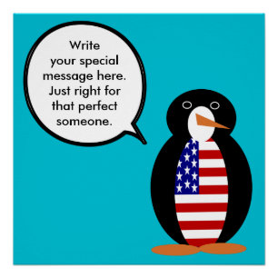Pôster EUA Flag Talking Penguin