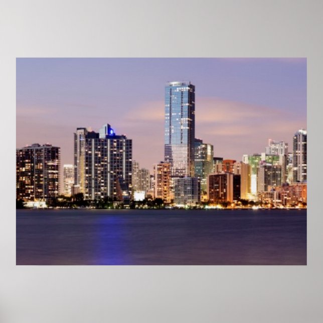 Poster EUA, Flórida, linha do horizonte de Miami no segun (Frente)