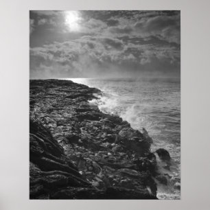Poster EUA. Fluxo de lava derretida no oceano ao nascer d