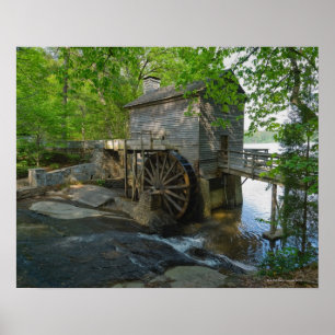 Poster EUA, Geórgia, montanha de pedra, Watermill nas
