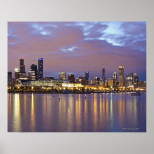 Pôster EUA, Illinois, Chicago, skyline da cidade sobre o