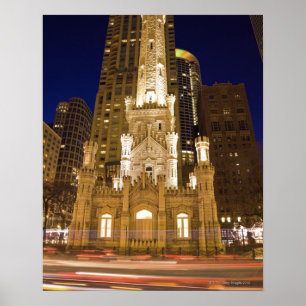 Pôster EUA, Illinois, Chicago, torre de água iluminada