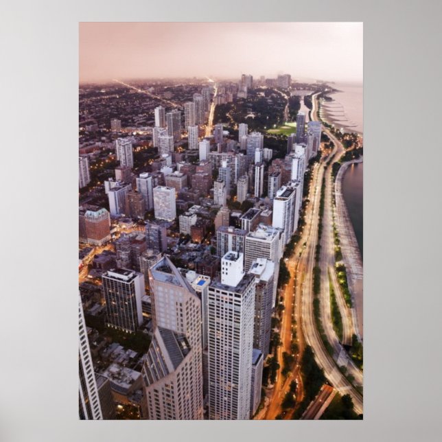 Pôster EUA, Illinois, Chicago, vista aérea do lago (Frente)