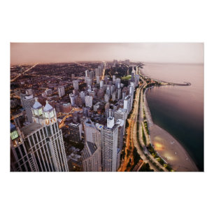 Pôster EUA, Illinois, Chicago, vista aérea do lago