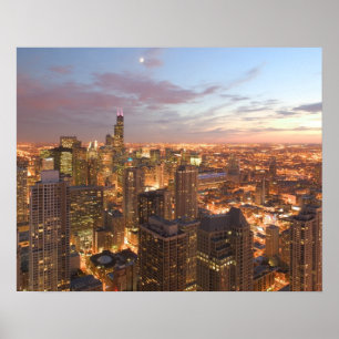 Poster EUA, Illinois, Chicago: Vista da Noite do Loop