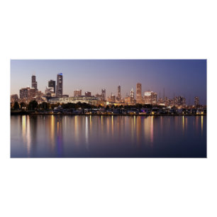 Pôster EUA, Illinois, horizonte de Chicago ao anoitecer