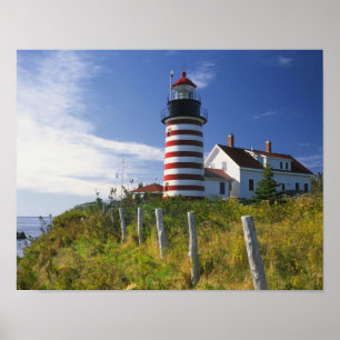 Poster EUA, Maine, Lubec. Farol de Cabeça Oeste Quoddy