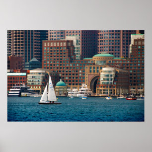 Poster EUA, Massachusetts. Vista panorâmica da orla de Bo