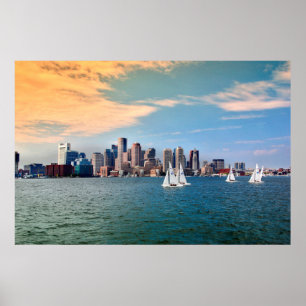Poster EUA, Massachusetts. Vista panorâmica da orla marít