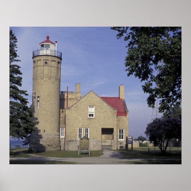 Poster EUA, Michigan Farol Velho de Mackinac Point (Frente)