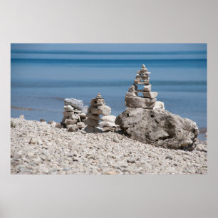 Poster EUA, Michigan. Torres De Pedra Na Praia