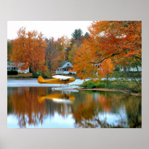 Pôster EUA, Nova Inglaterra, New Hampshire. Avião flutua