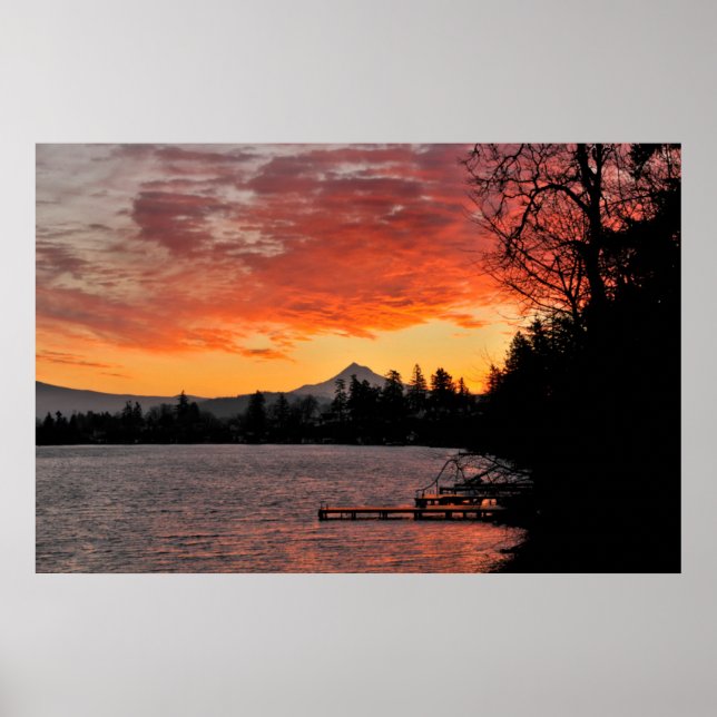 Poster EUA, Oregon. Lago Azul E Mt De Capuz Ao Sol (Frente)
