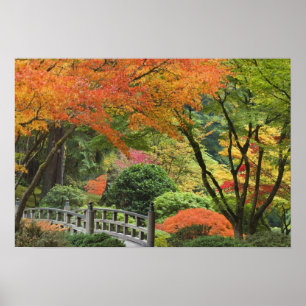 Poster EUA, Oregon, Portland. Ponte e mapa de madeira