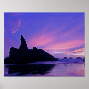 Pôster EUA, Oregon, Praia de Bandon. Silhueta do mar