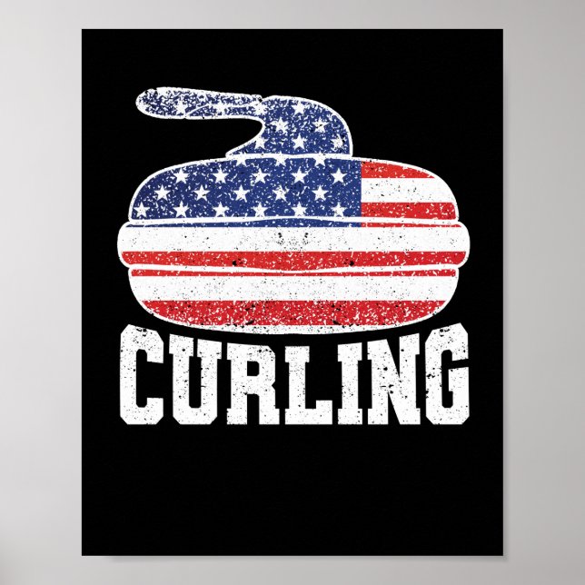 Poster EUA Red White Blue American Flag Curling (Frente)