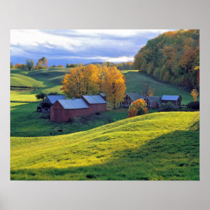 Poster EUA, Vermont, Jenne Farm. Colinas verdes ondulante