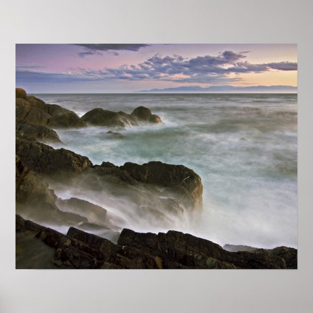 Poster EUA, Washington, Ilhas de San Juan. Ondas batem (Frente)