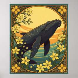 Poster Eubalaena glacialis E Flores Amarelas De Jasmim