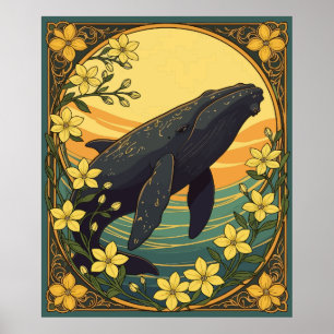 Poster Eubalaena glacialis E Flores Amarelas De Jasmim