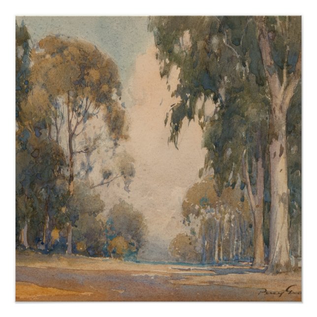 Pôster Eucalipto (1922) - Delicado Aquarela Botânica (Frente)