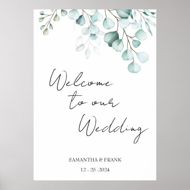 Poster Eucalipto Bem-vindo ao nosso Casamento (Frente)