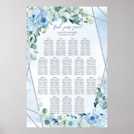 Poster Eucalipto floral azul-boho e assento prateado