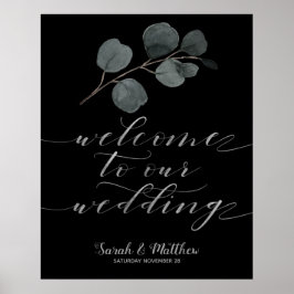 Poster Eucalipto Negro e Prata Bem-Vindo Ao Nosso Casamen