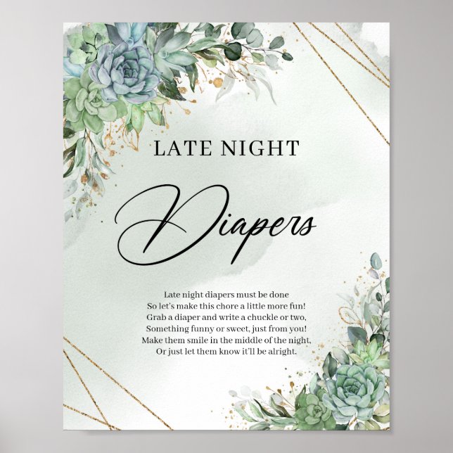 Poster Eucalipto verde suculenta Fraldas noturnas tardias (Frente)