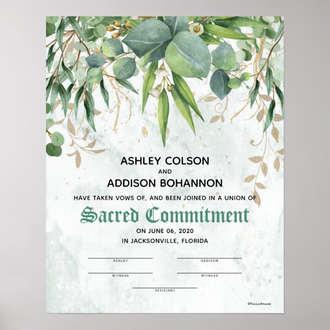 Poster Eucalyptus Botannical ♥ Wedding Certificate (Frente)