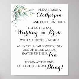 Poster Eucalyptus colocou um sinal de jogo BridalShower d