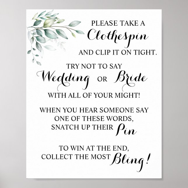 Poster Eucalyptus colocou um sinal de jogo BridalShower d (Frente)