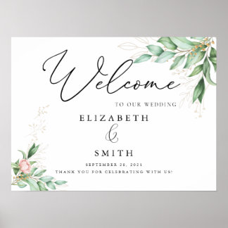 Poster Eucalyptus deixa caligrafia elegante simples