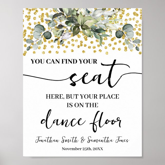 Poster Eucalyptus Dourado Encontre Sua Recepção de casame (Frente)