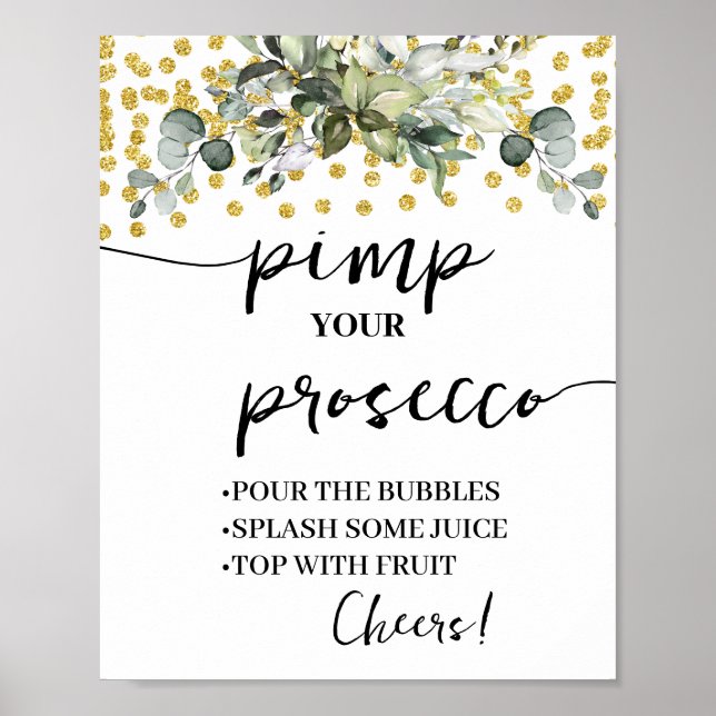 Poster Eucalyptus Dourado Glitter Imprima o seu Prosecco (Frente)