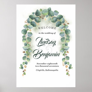 Poster Eucalyptus e Dourado Sinal de Boas-vindas ao Casam
