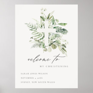 Poster Eucalyptus Fern Fauna Cross Christening