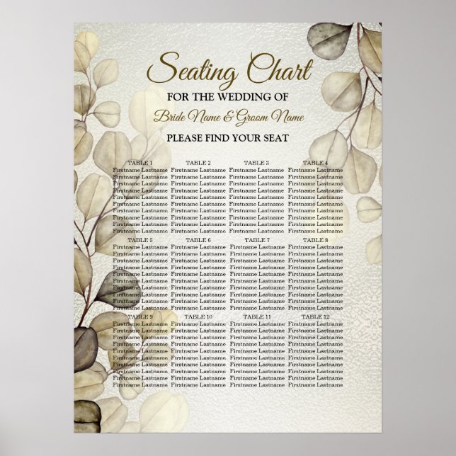 Poster Eucalyptus Foliage Wedding Shiny Dourado com Aquar (Frente)