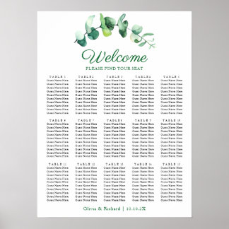 Poster Eucalyptus Greenery 15 Table Wedding Seating Chart