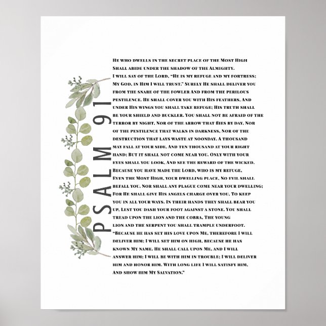 Poster Eucalyptus Greenery Bíblia Art Salm 91 Escritura (Frente)