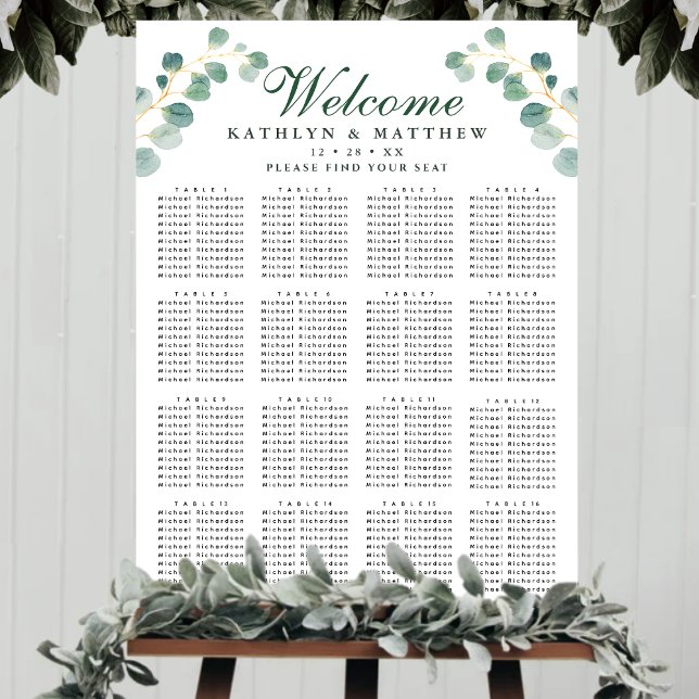 Poster Eucalyptus Greenery Casamento 16 Mesas (Criador carregado)