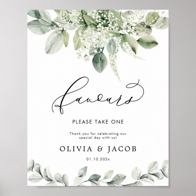Poster Eucalyptus Greenery Foliage Casamento Favorece Sin (Frente)